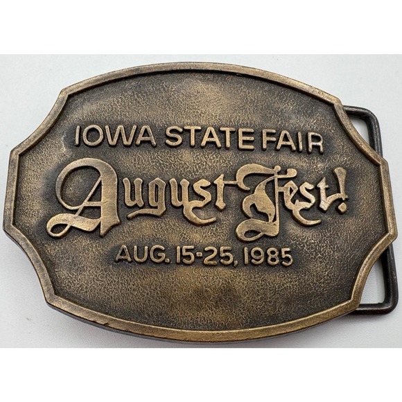 Vintage Accessories - Iowa State Fair August Fest Bronze Belt Buckle Vintage 1985 Collectible #57